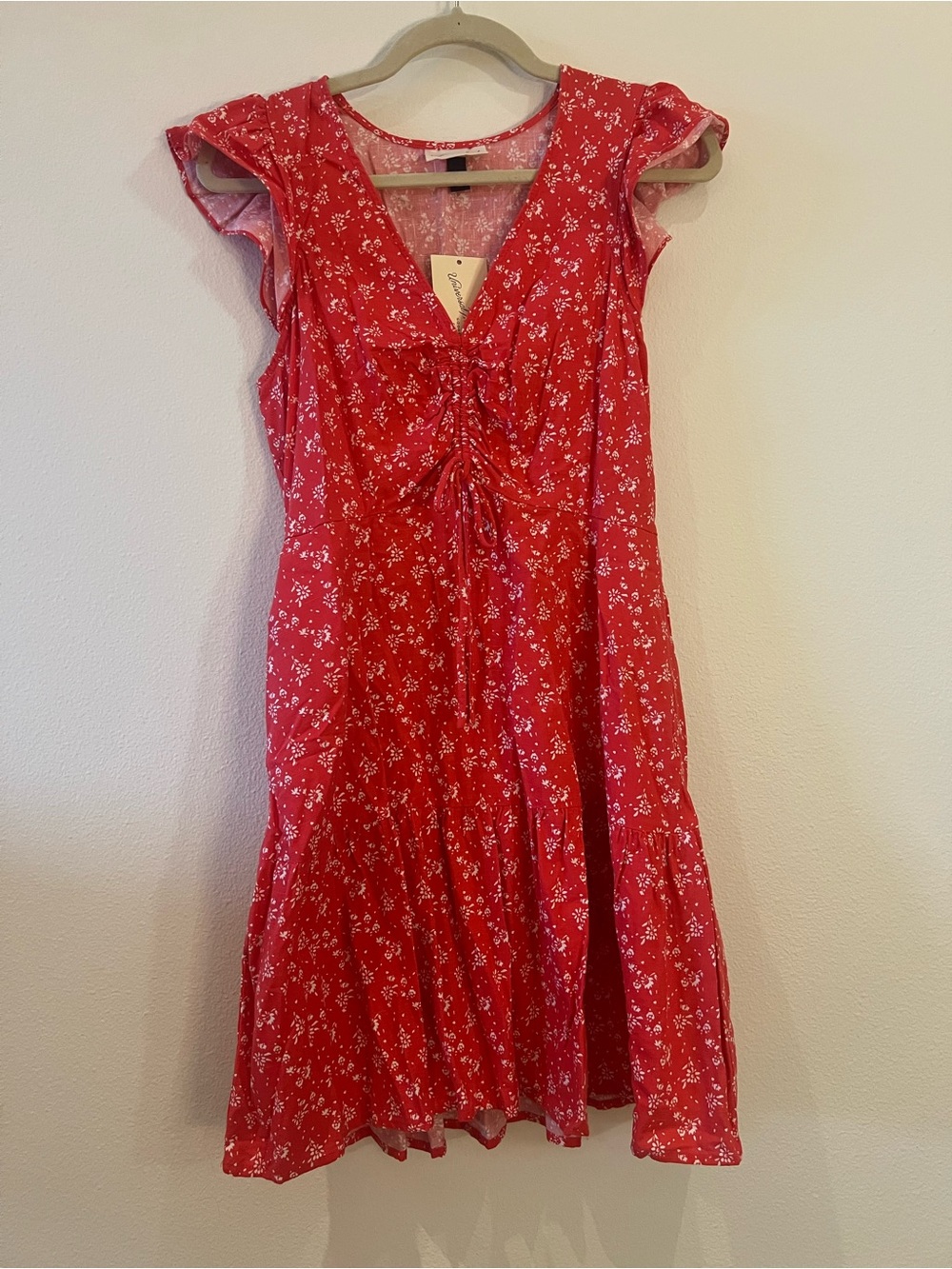 Universal Thread Red Floral Midi Dress with Tie-Front